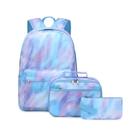 Esabela 3-Piece School Set for Kids - School Bag Water-proof Lunch Bag and Pencil Case - Blue Tie-Dye