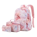 Esabela 3-Piece School Set for Kids - School Bag Water-proof Lunch Bag and Pencil Case - Pink Marble