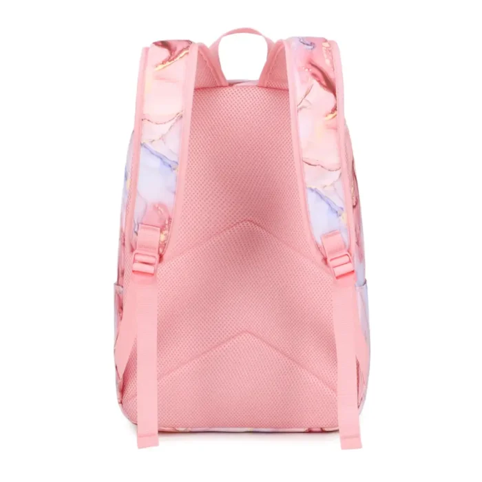 Esabela 3-Piece School Set for Kids - School Bag Water-proof Lunch Bag and Pencil Case - Pink Marble - Image 2