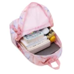 Esabela 3-Piece School Set for Kids - School Bag Water-proof Lunch Bag and Pencil Case - Pink Marble - Image 4