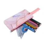 Esabela 3-Piece School Set for Kids - School Bag Water-proof Lunch Bag and Pencil Case - Pink Marble - Image 6