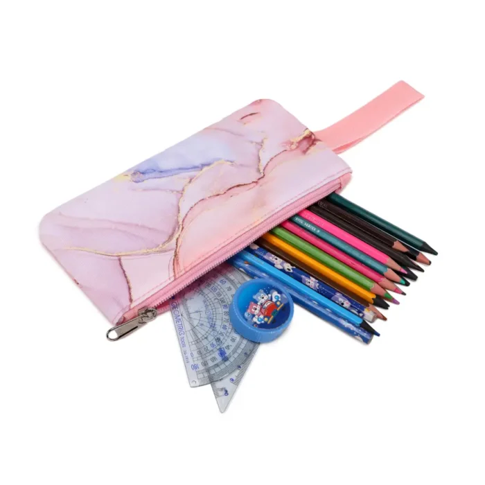 Esabela 3-Piece School Set for Kids - School Bag Water-proof Lunch Bag and Pencil Case - Pink Marble - Image 6