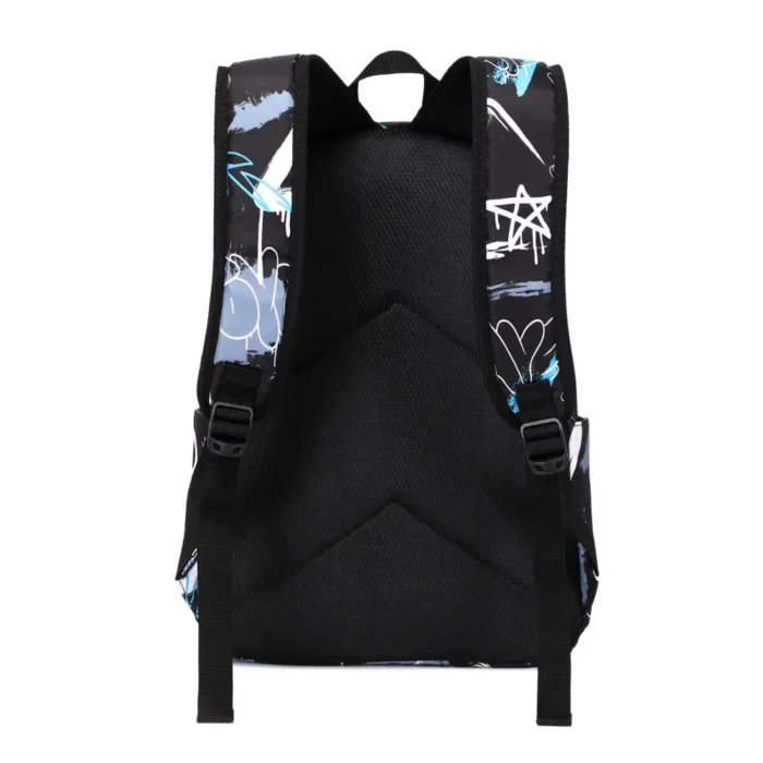 Esabela 3-Piece School Set for Kids - School Bag Water-proof Lunch Bag and Pencil Case - Black Graffiti - Image 2