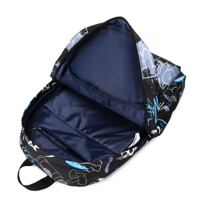 Esabela 3-Piece School Set for Kids - School Bag Water-proof Lunch Bag and Pencil Case - Black Graffiti - Image 3