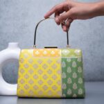 Yellow And Green Square Print Brocade Fabric Clutch Bag - Image 2