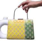 Yellow And Green Square Print Brocade Fabric Clutch Bag