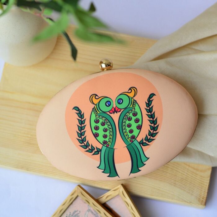 Two Birds Oval Shaped Printed Clutch - Image 2