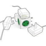 DesignNest PowerCube - 5 Outlet Compact Power Strip with Extended Cord Universal plug UK - Green - Image 2