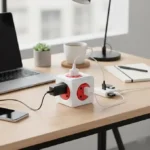 DesignNest PowerCube 5-Outlet Compact Power Strip with Extended Cord Universal plug UK - RED - Image 5