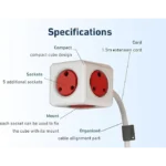 DesignNest PowerCube 5-Outlet Compact Power Strip with Extended Cord Universal plug UK - RED - Image 6