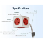 DesignNest PowerCube 5-Outlet Compact Power Strip with Extended Cord Universal plug UK - RED - Image 2