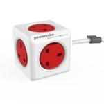DesignNest PowerCube 5-Outlet Compact Power Strip with Extended Cord Universal plug UK - RED