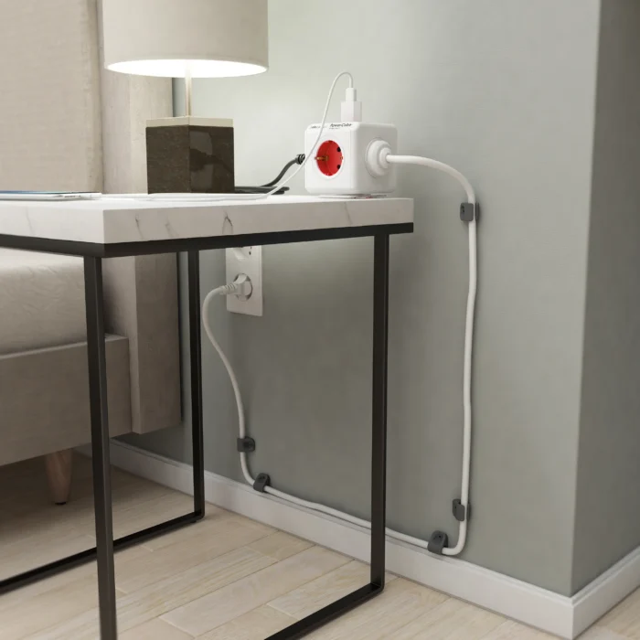 DesignNest PowerCube 5-Outlet Compact Power Strip with Extended Cord Universal plug UK - RED - Image 2