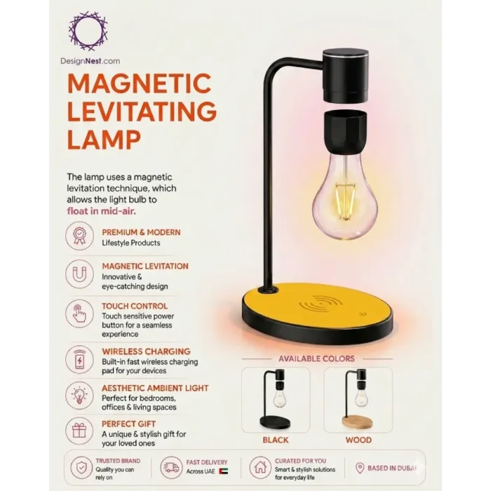 DesignNest Magnetic Levitating Lamp Wireless Charging Edison-Style Light Bulb with Oak Base:  Eye-Catching Design - Wood - Image 8