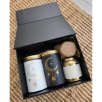 Eid Gift Hamper with BBQ Almonds, Cashew nuts, Honey, Tea and Card