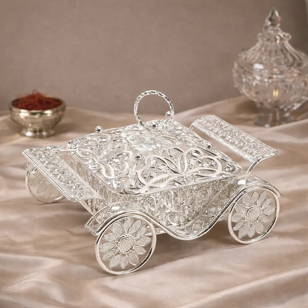 CP-1346 Silver Plated Dry Fruit Silver Chariot (Rath) Tableware For Home Decor and Gifting - Image 1