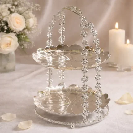 Silver Plated Two Tier Platter with Handle Tableware For Home Decor and Gifting