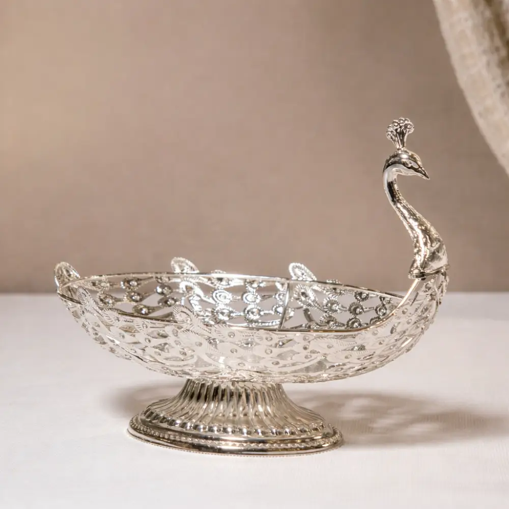 CP-2314 Silver Plated Peacock Footed Candy Bowl - Small Tableware For Home Decor and Gifting - Image 1