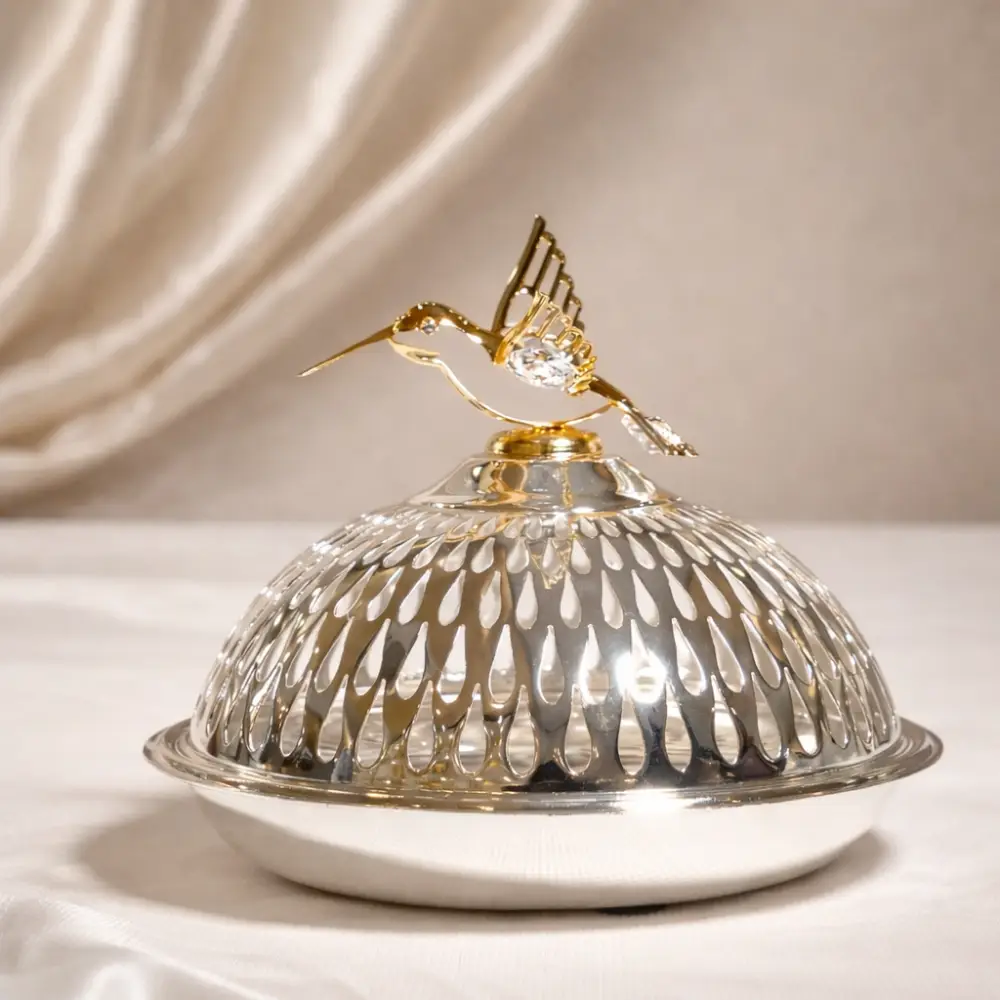 CP-2323 Silver Plated Tray with Honeybird Dome - Big Tableware For Home Decor and Gifting - Image 1