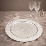 Silver Plated Roman Border Round Tray - Cream Enamel Tableware For Home Decor and Gifting