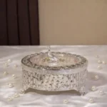 Silver Plated Round Peacock Dry Fruit Box with Partition - Cream Enamel Tableware For Home Decor and Gifting