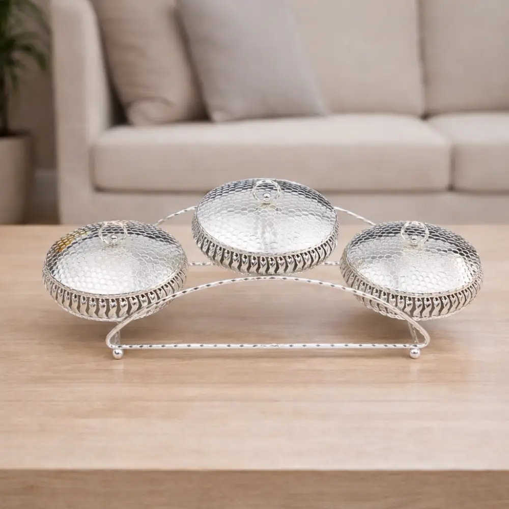 CP-2450 Silver Plated Set of Three Round Basket Tableware For Home Decor and Gifting - Image 1