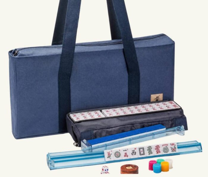 Mahjong Luxury Shimmer Tiles Set with Tote Bag - Blue - Image 3