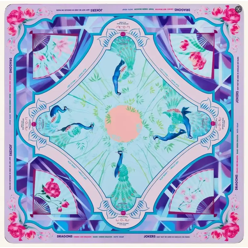 CP-MJ-PCKROSE Mahjong Mehfil Mats - Peacocks & Roses - Image 1