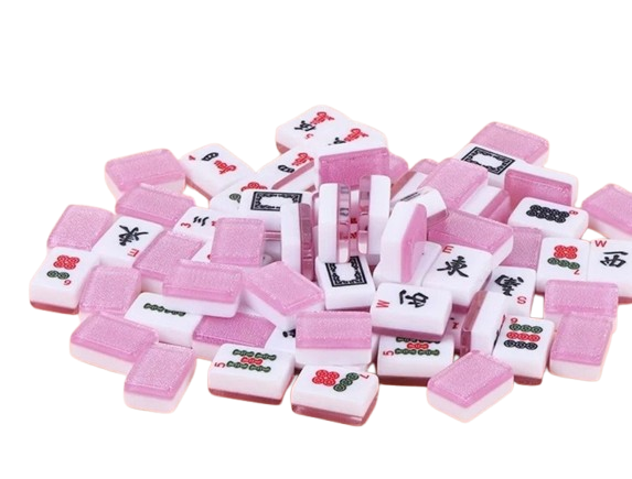 Mahjong Pink Tiles Mahjong Luxury Shimmer Tiles Set with Tote Bag - Pink - Image 1