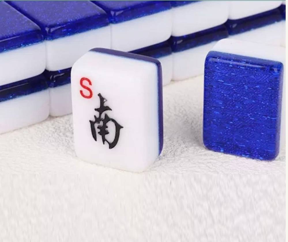 Mahjong Tiles Blue Mahjong Luxury Shimmer Tiles Set with Tote Bag - Blue - Image 1